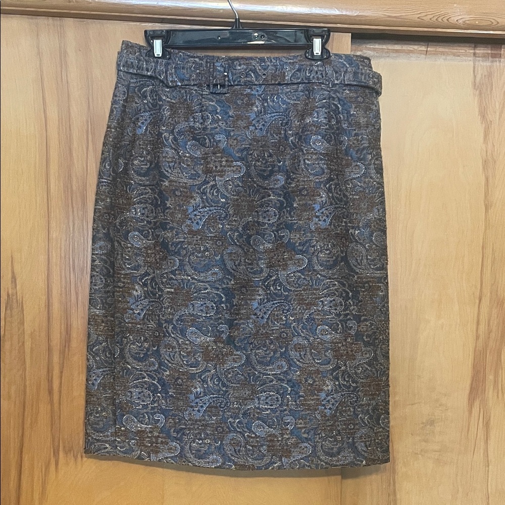 NWT AMELIA NY Women’s Paisley Pencil Skirt - Blue Brown woven textured sz 12